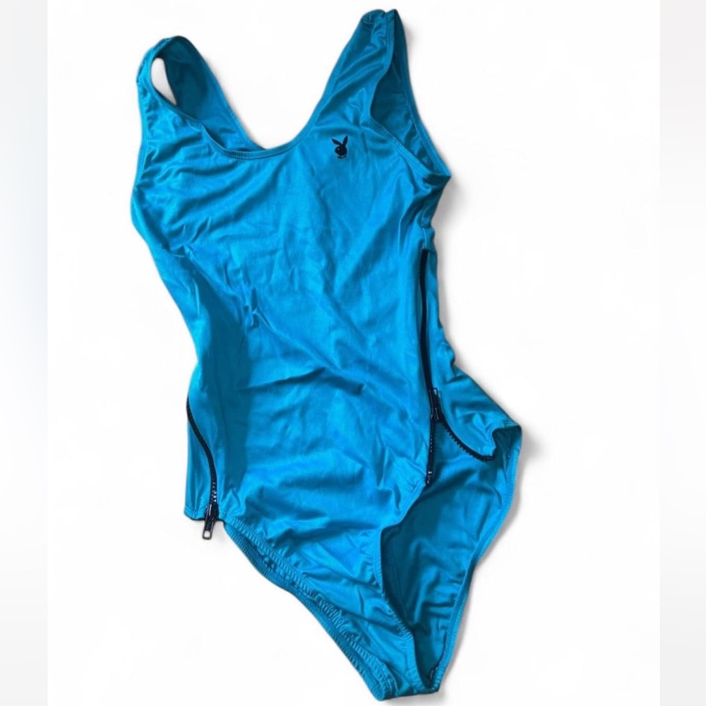 Vintage blue/aqua playboy playmate 1 piece swimsuit size small.